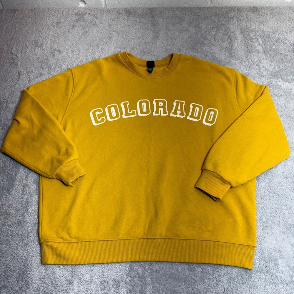 Wild Fable Colorado Sweatshirt Womens Medium Yellow Graphic Fleece Crewneck